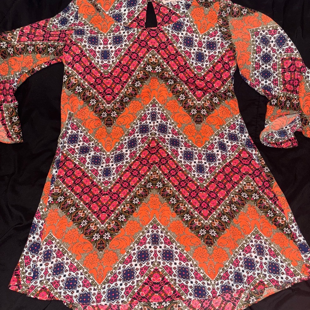 Sequin Hearts Women's Midi Dress - Orange and Pink Pattern